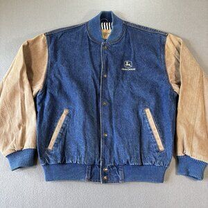 VTG Turning Point John Deere Denim Jacket 90s Mens M Bomber Embroidered Logo